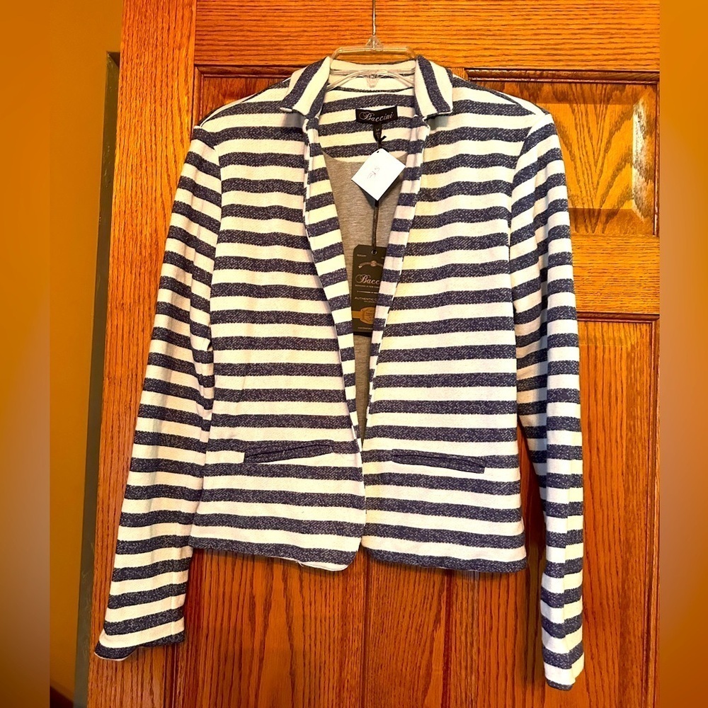 Navy/white striped blazer